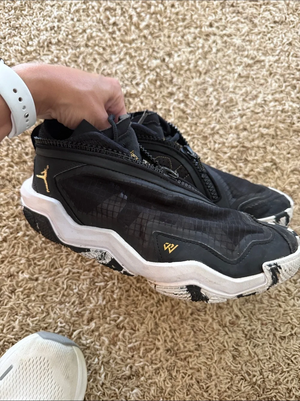 Jordan Men's Black Athletic Sneakers with Gold Accents